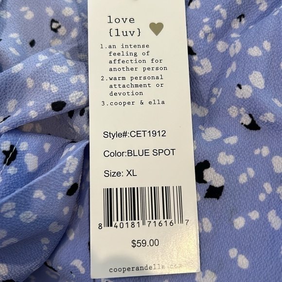 NWT “Cooper & Ella” Blue Spot Short Sleeve Top - Picture 6 of 6